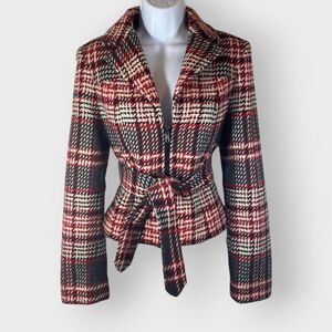 The Limited Womens Jacket | Small | Plaid | Recycled Wool Blend | Crop | Belted